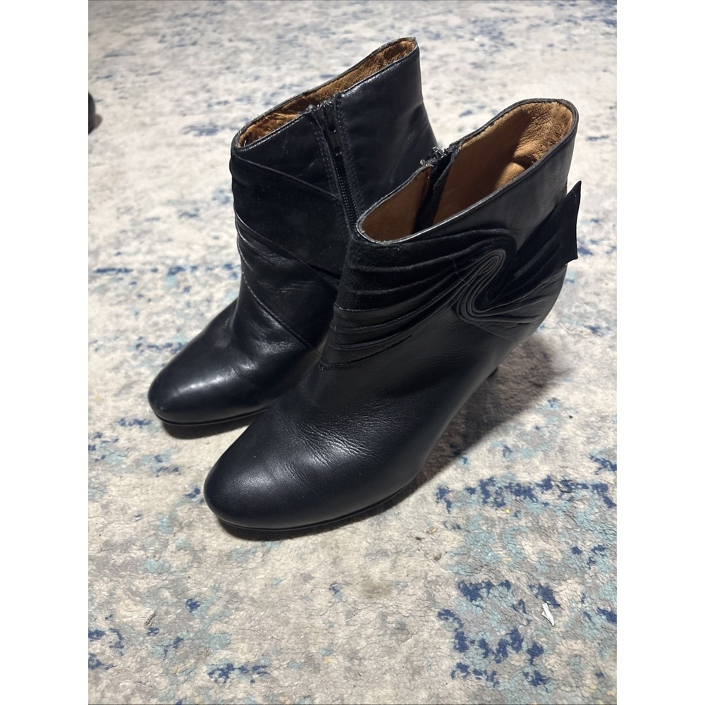 Sofft Black Leather Suede Ankle Booties Side Zip Mid Cone Heel 8M US Women
